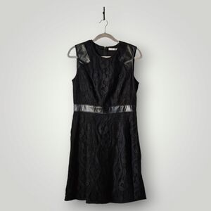 Marc‎ New York Dress Womens 10 Black Lace Sleeveless Faux Leather Trim A-Line